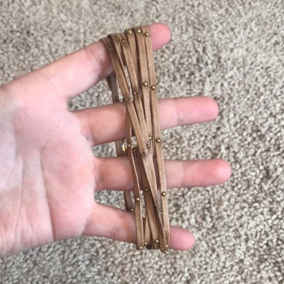 Gorjana leather studded three chord wrap bracelet, brown and gold - Picture 2 of 5